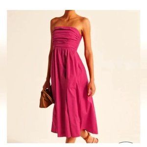 Abercrombie & Fitch | Strapless Poplin Midi Dress Color | DARK PINK Size: L